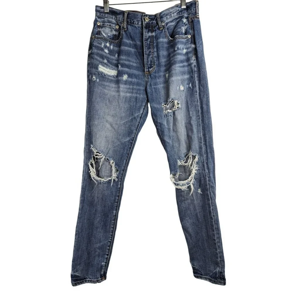 American Eagle Womens Hi-Rise Girlfriend Jeans Skinny Distressed Size 6 Button